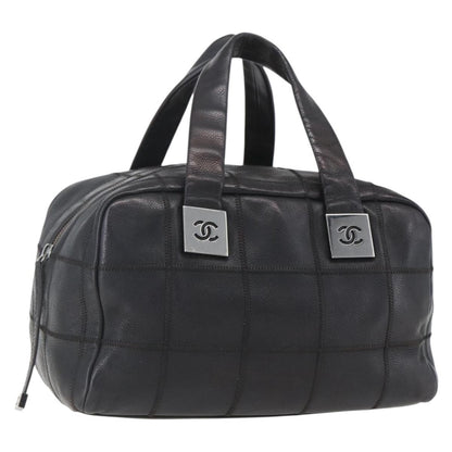 Chanel Chocolate Bar CC Bowler Bag Caviar skin, BLACK, LEATHER, Handbag