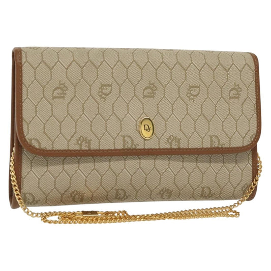 Christian Dior Vintage Honeycomb chain Canvas, BEIGE, CANVAS, Handbag