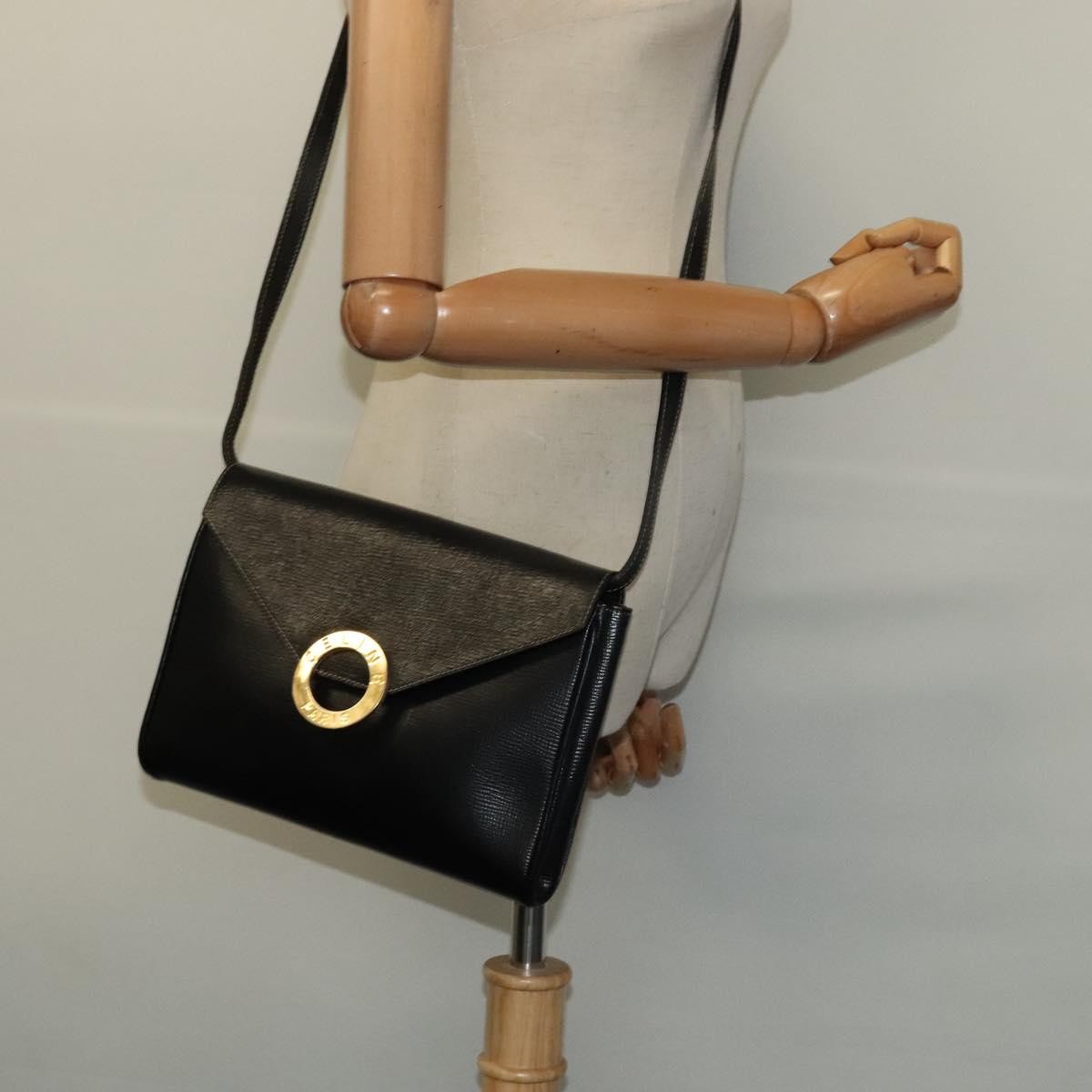 Celine Circle Logo Shoulder Bag Leather, Black, Leather, Shoulder Bag
