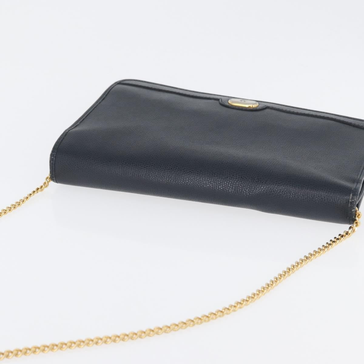 Christian Dior Vintage Chain Flap Shoulder Bag Leather, NAVY, LEATHER, Shoulder bag