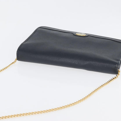 Christian Dior Vintage Chain Flap Shoulder Bag Leather, NAVY, LEATHER, Shoulder bag