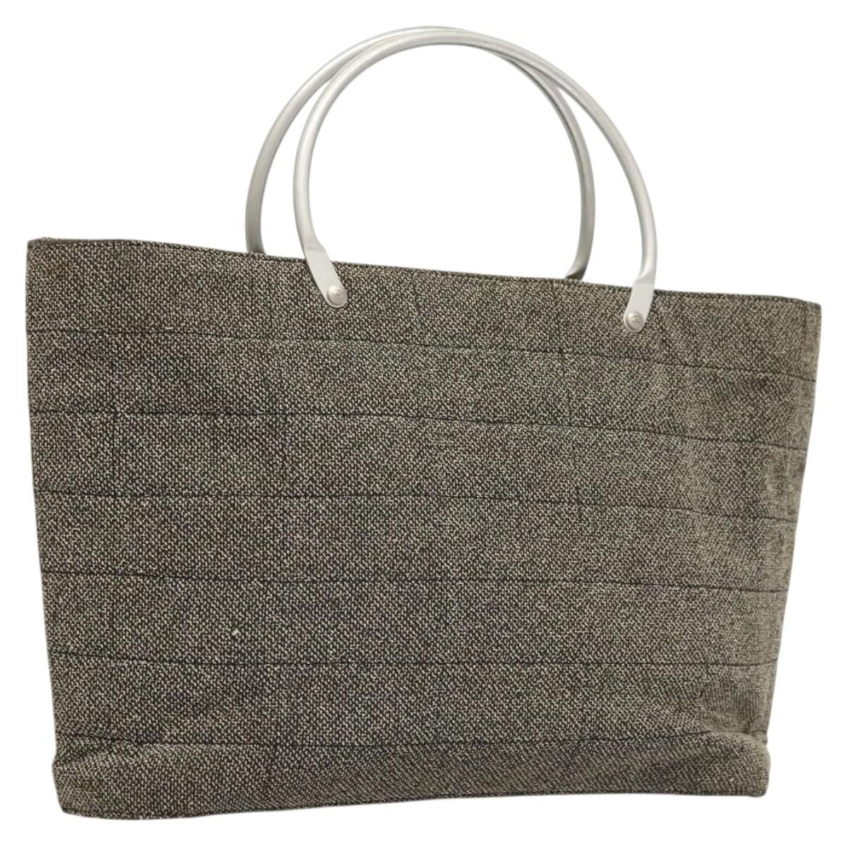 Chanel Vintage Chocolate Bar Metal Ring Tote Quilted Canvas, GRAY, CANVAS, Handbag