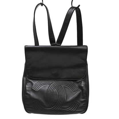 Chanel Vintage Flap Backpack Leather, Black, Leather, Backpack