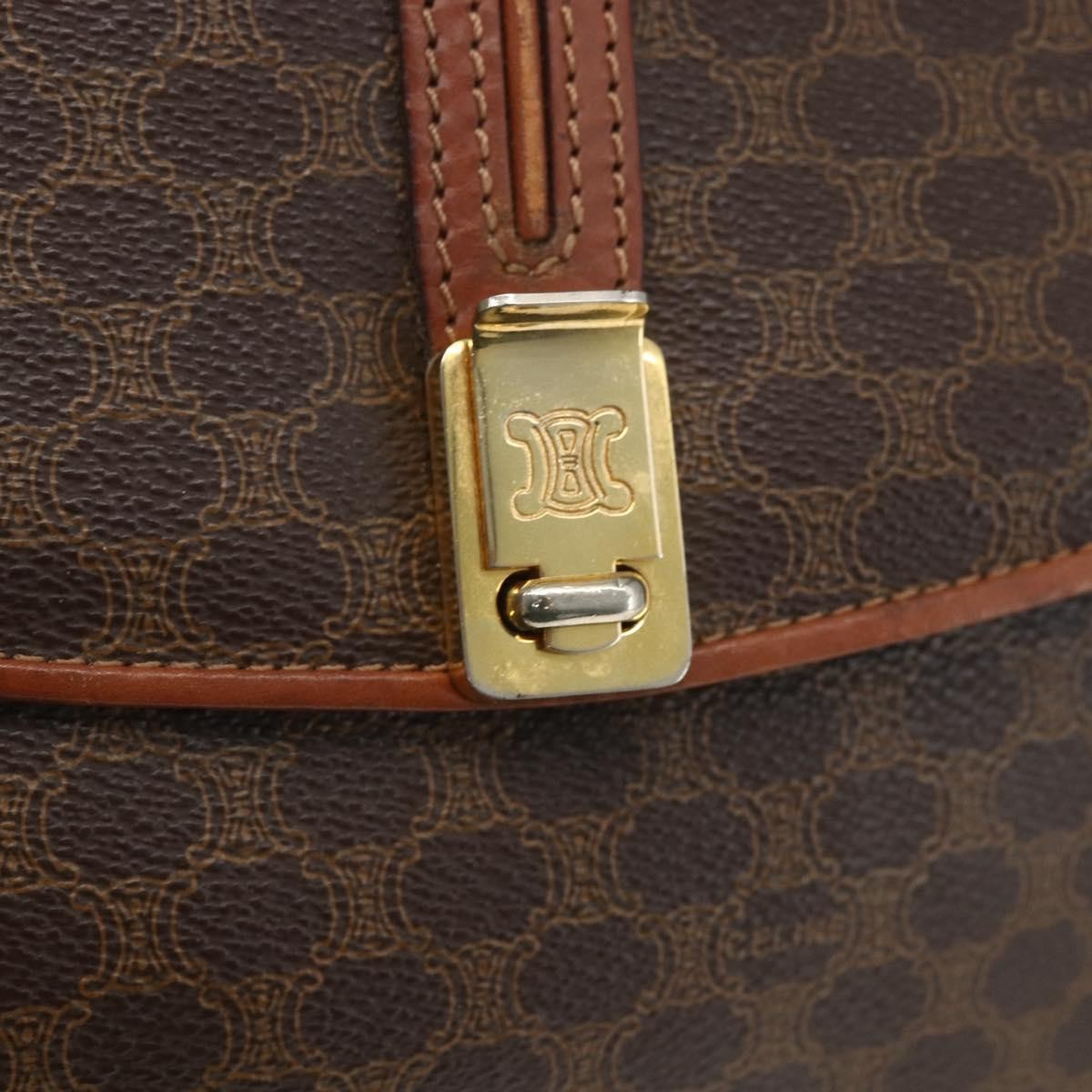 Celine Vintage Macadam Shoulder Bag Canvas and Leather, BROWN, CANVAS, Shoulder bag