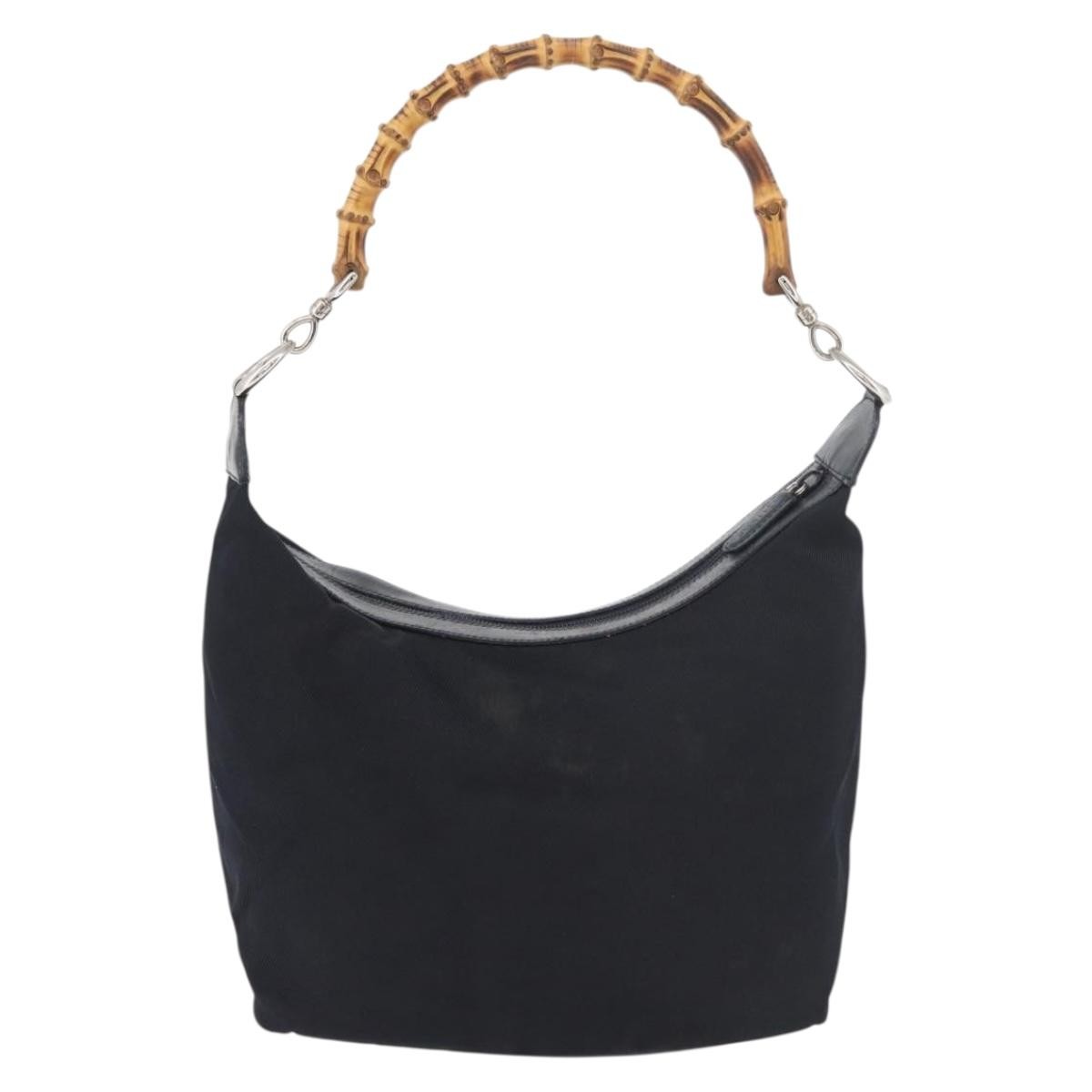 Gucci Vintage Bamboo Hobo Nylon, Navy, Nylon, Shoulder Bag