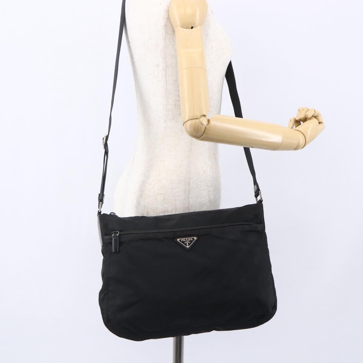 Prada Front Pocket Messenger Bag Tessuto, BLACK, NYLON, Shoulder bag