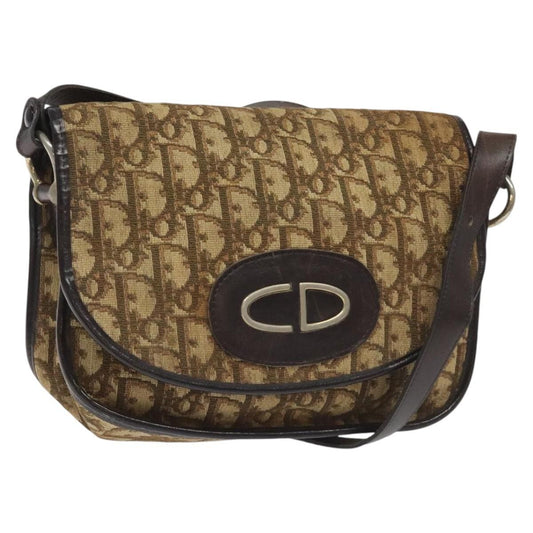Christian Dior Vintage Trotter Flap Shoulder Bag Canvas, BROWN, CANVAS, Shoulder bag
