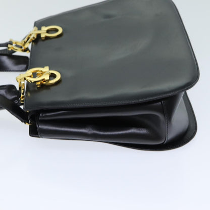 Salvatore Ferragamo Gancini handbag Leather, BLACK, LEATHER, Handbag