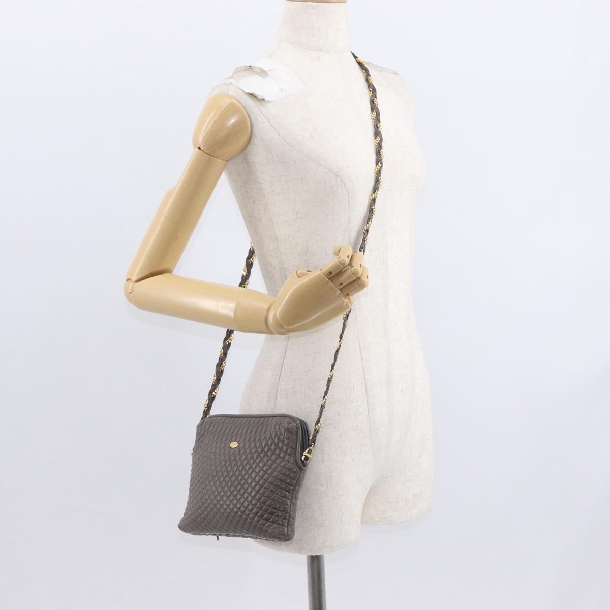 Bally Vintage Chain Shoulder Bag Quilted Leather, GRAY, LEATHER, Shoulder bag
