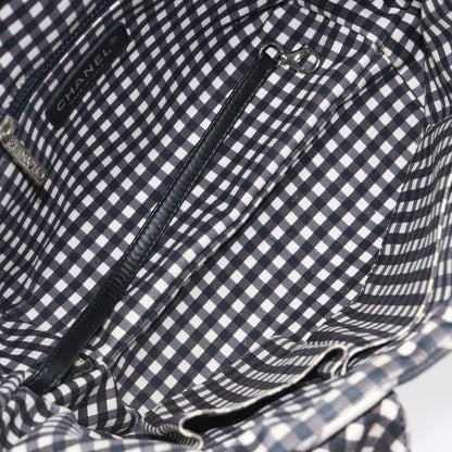 Chanel Top Handle Satchel Gingham Print Canvas, BLACK, CANVAS, Handbag