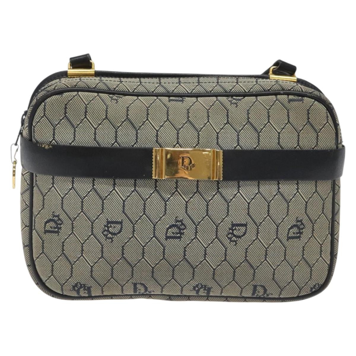 Christian Dior Vintage Honeycomb Shoulder Bag Canvas and Leather, NAVY, CANVAS, Shoulder bag