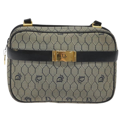 Christian Dior Vintage Honeycomb Shoulder Bag Canvas and Leather, NAVY, CANVAS, Shoulder bag