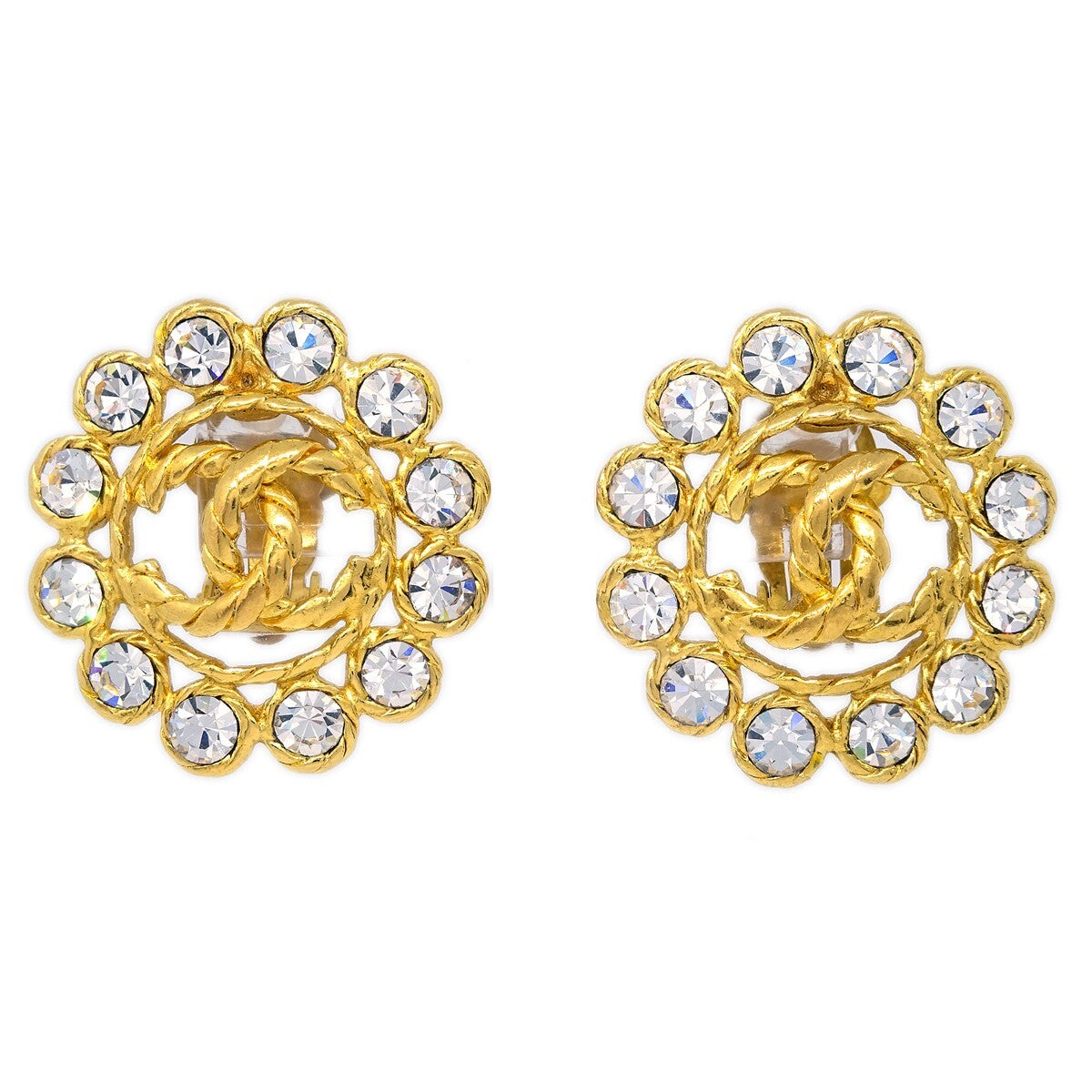 Chanel Vintage Round CC Clip-On Earrings Metal, GOLD, GOLD_PLATED, Earrings