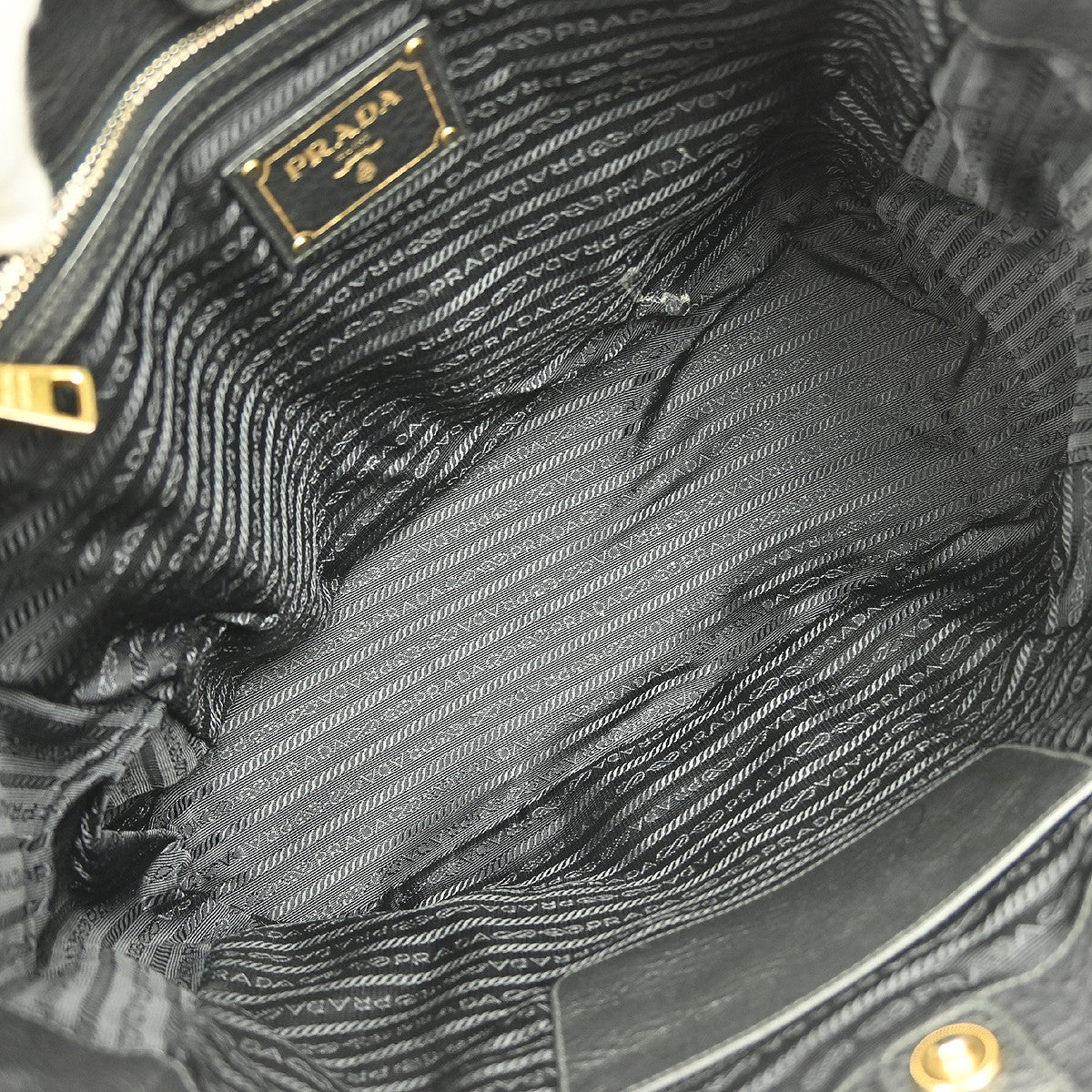 Prada Front Zip Tote Vitello Daino, BLACK, LEATHER, Handbag