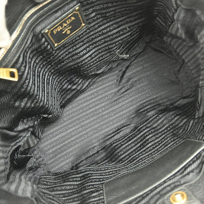 Prada Front Zip Tote Vitello Daino, BLACK, LEATHER, Handbag