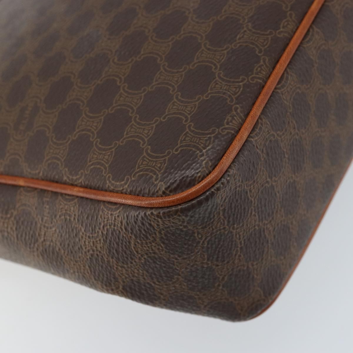 Celine Vintage Macadam Circle Logo Shoulder Bag Canvas and Leather, BROWN, CANVAS, Shoulder bag