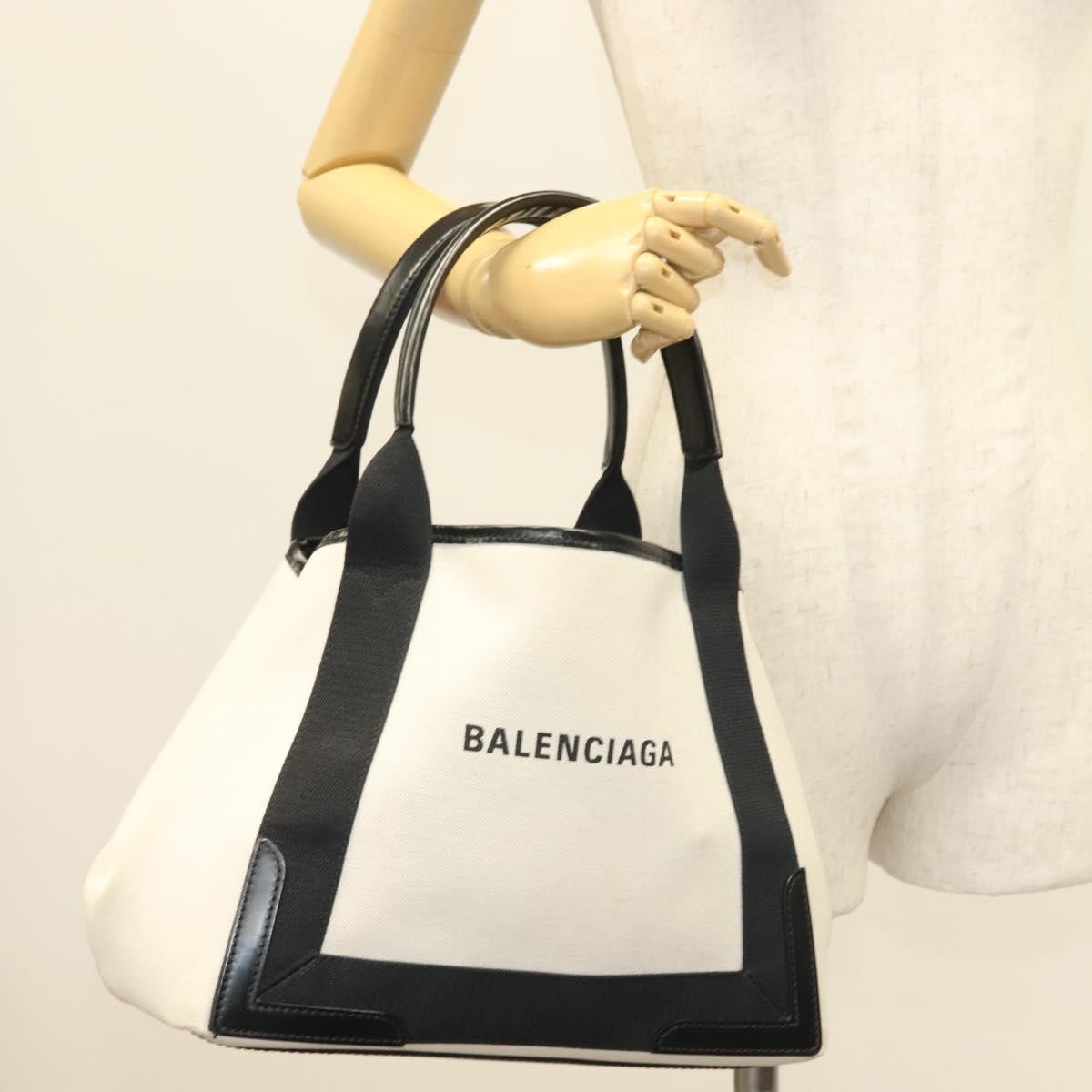 Balenciaga Navy Cabas Canvas with Leather, WHITE, CANVAS, Tote bag