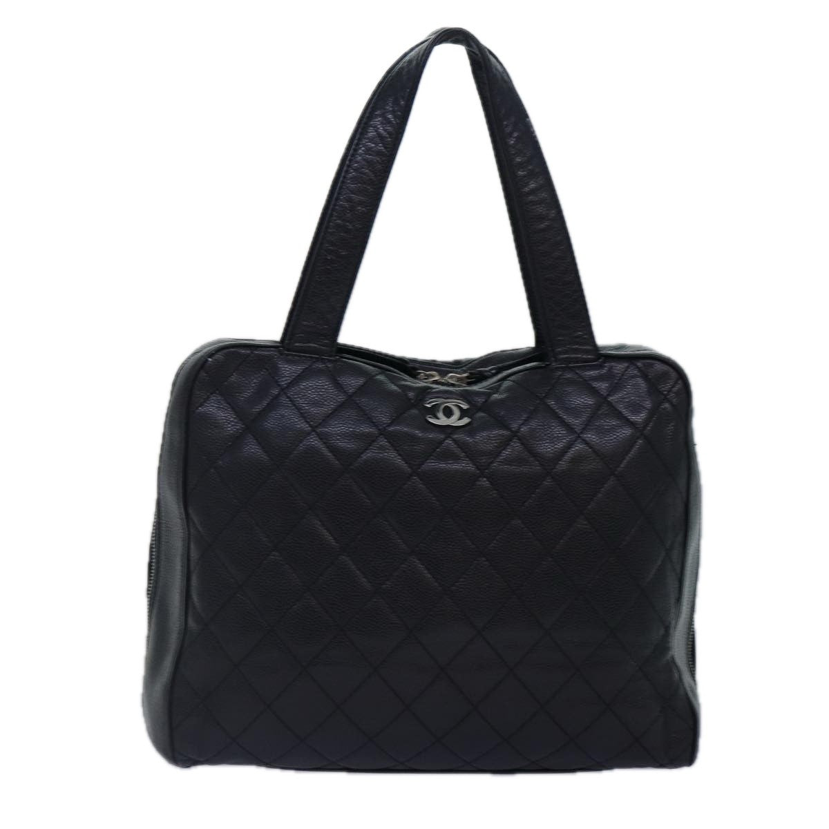 Chanel Vintage CC Zip Around Bowler Bag Quilted Caviar, BLACK, LEATHER, Handbag
