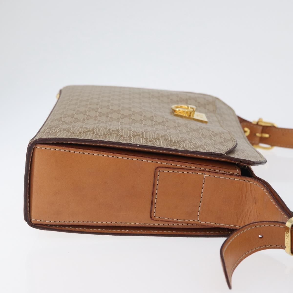 Celine Vintage Macadam Shoulder Bag Canvas and Leather, BEIGE, CANVAS, Shoulder bag