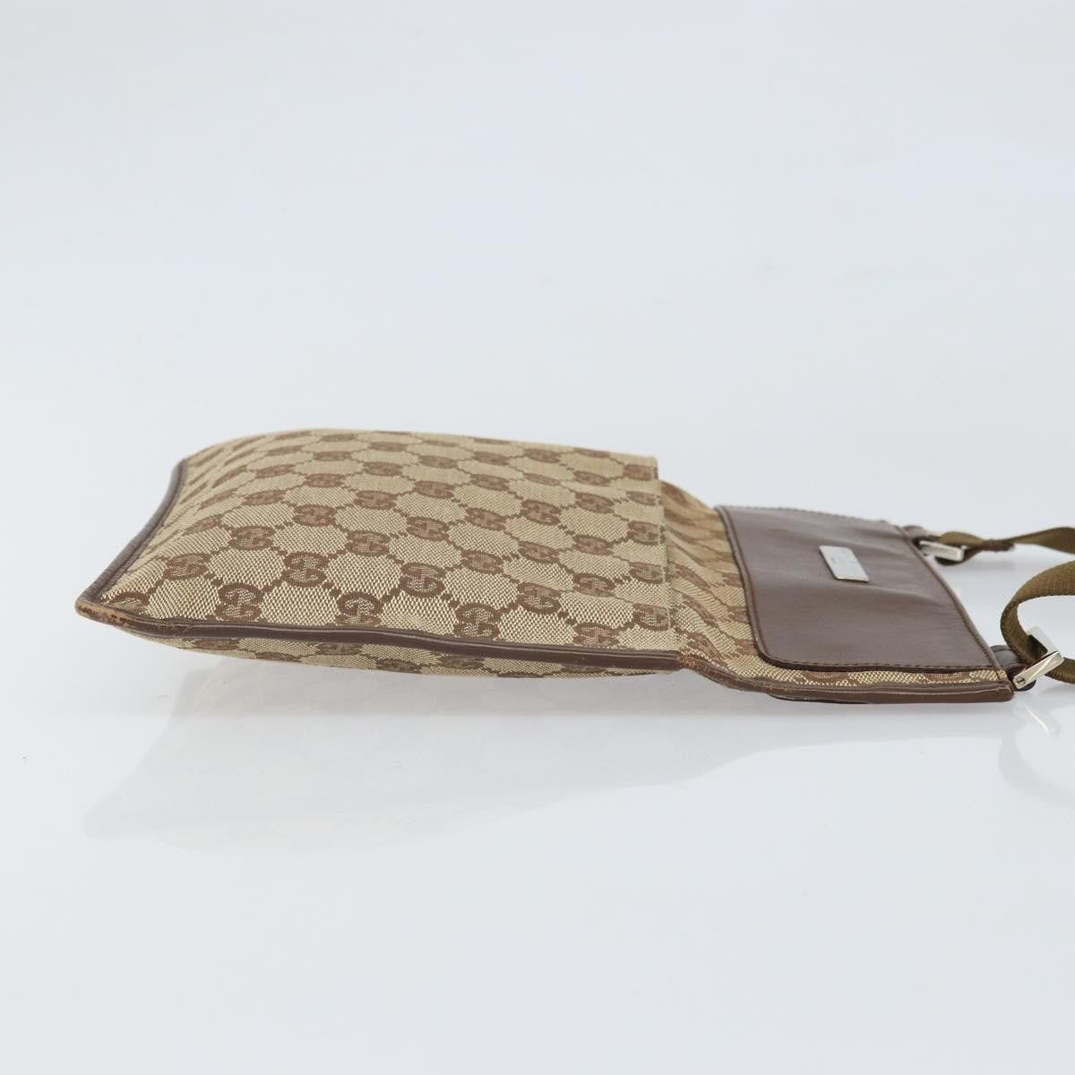 Gucci Vintage Flat Messenger Bag GG Canvas and Leather, BEIGE, CANVAS, Shoulder bag