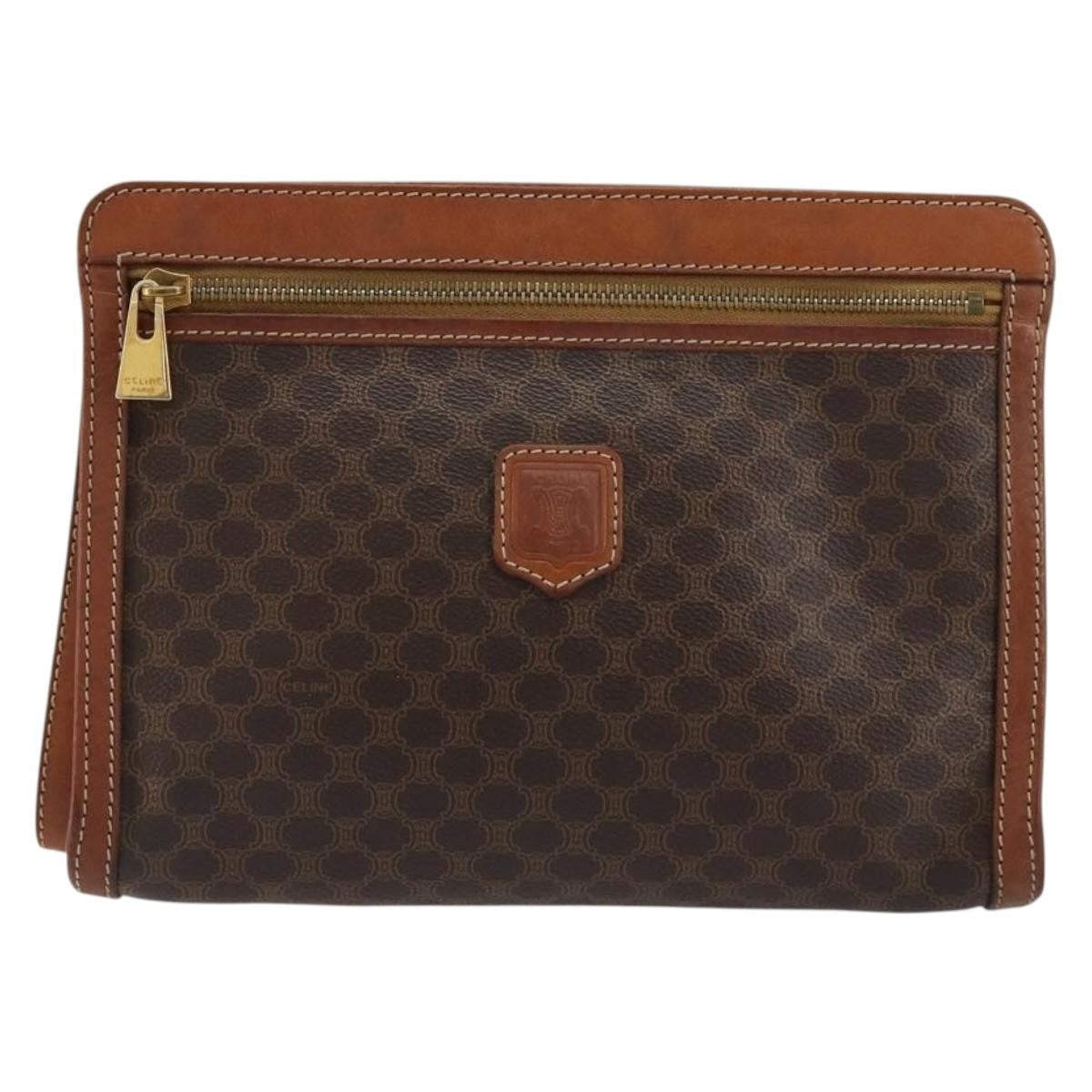 Celine Logo Triomphe Pouch Canvas and leather, Brown, Canvas, Clutch