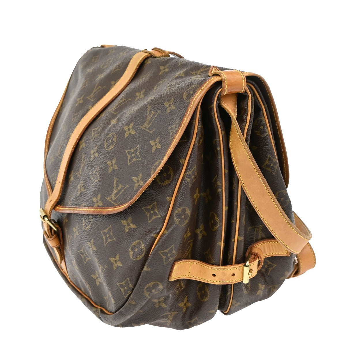 Louis Vuitton Saumur Handbag Monogram Canvas, BROWN, LEATHER, Shoulder bag