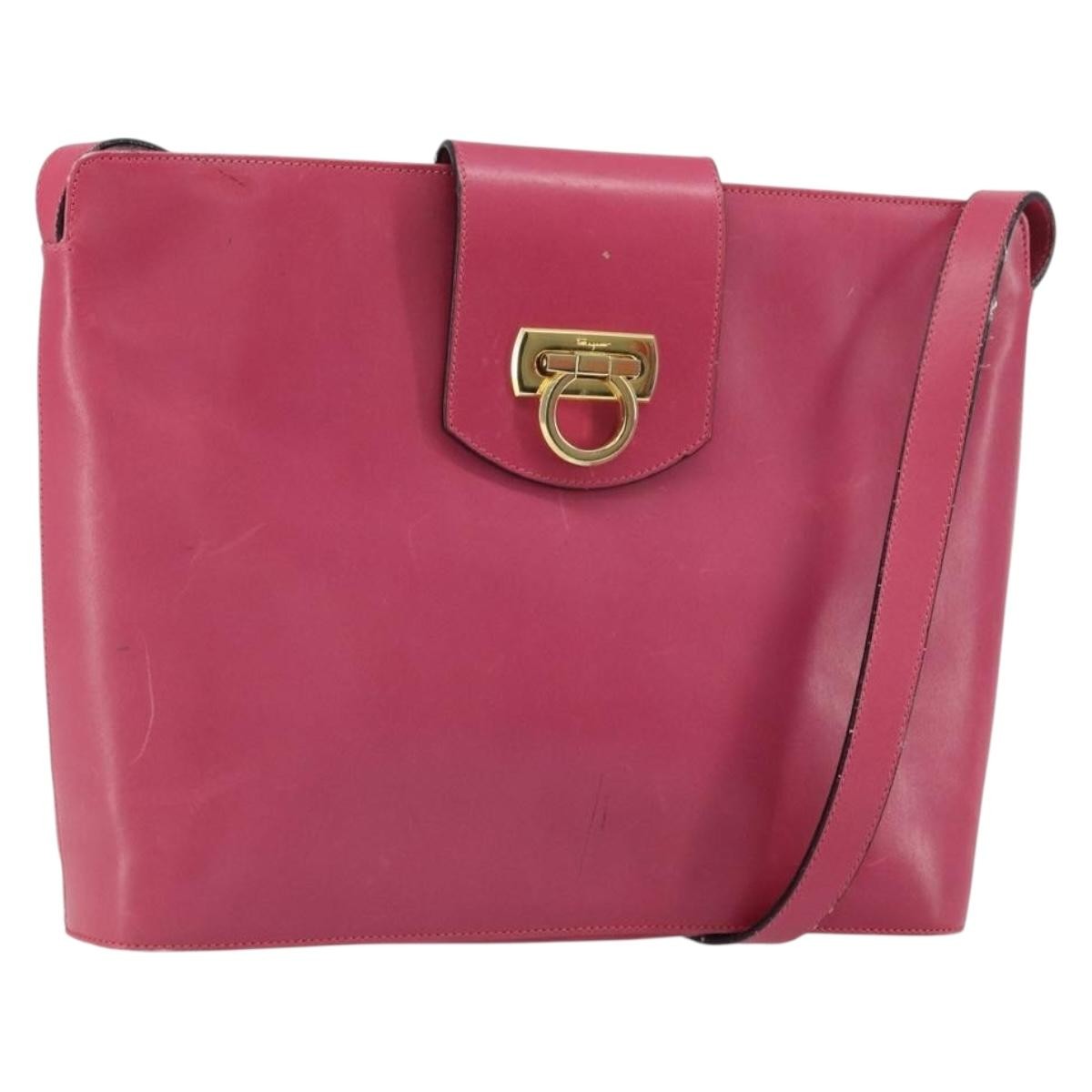 Salvatore Ferragamo Gancini Shoulder Bag Leather, PINK, LEATHER, Shoulder bag