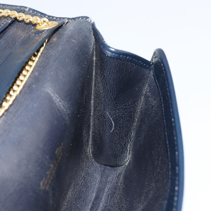 Christian Dior Vintage Chain Flap Shoulder Bag Leather, NAVY, LEATHER, Shoulder bag