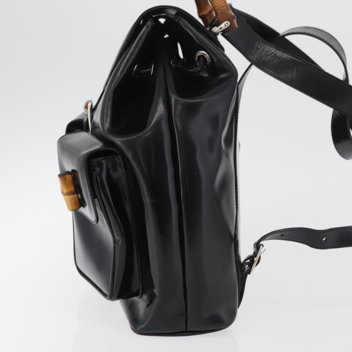 Gucci Vintage Bamboo Backpack Patent leather, Black, Patent Leather, Backpack