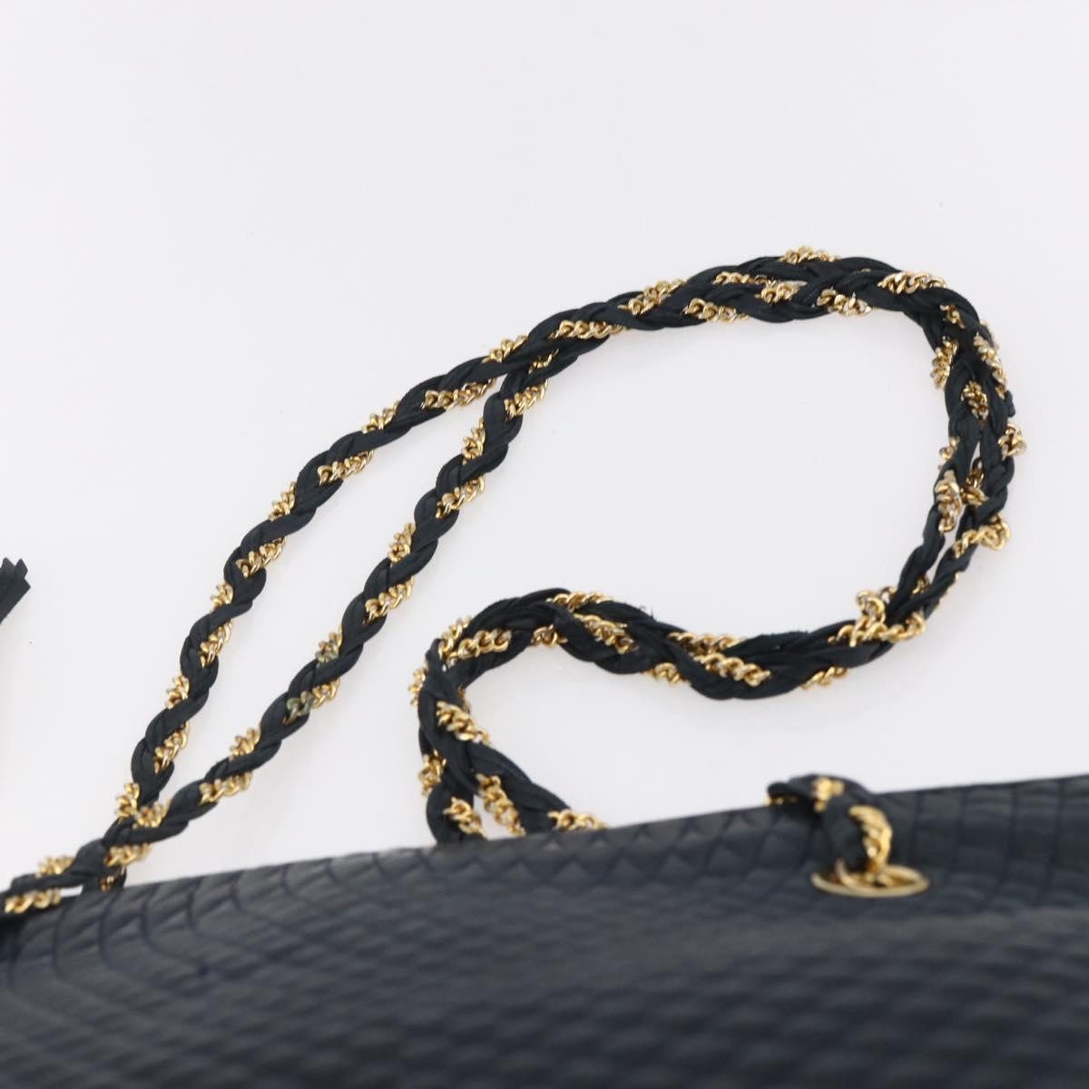 Bally Vintage Chain Shoulder Bag Quilted Leather, Navy, Leather, Shoulder Bag