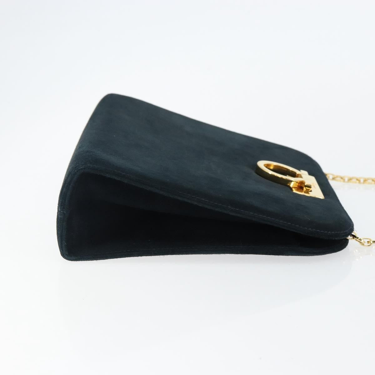 Salvatore Ferragamo Gancini Chain Shoulder bag Suede, NAVY, SUEDE, Shoulder bag