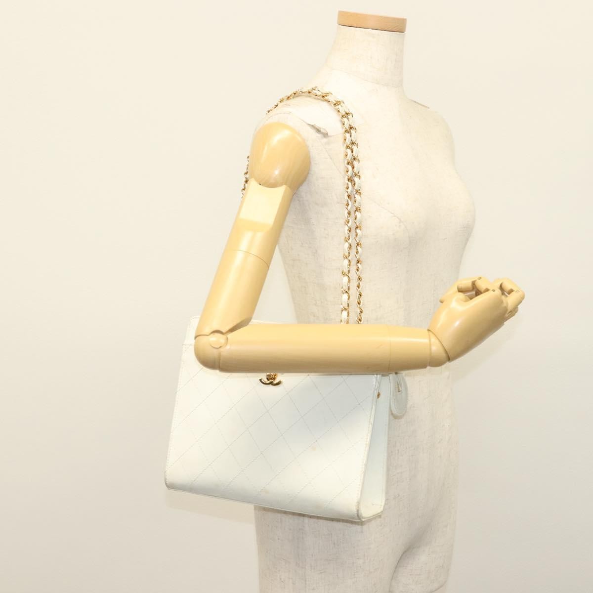 Chanel CC Shoulder Bag Quilted Caviar, WHITE, LEATHER, Shoulder bag