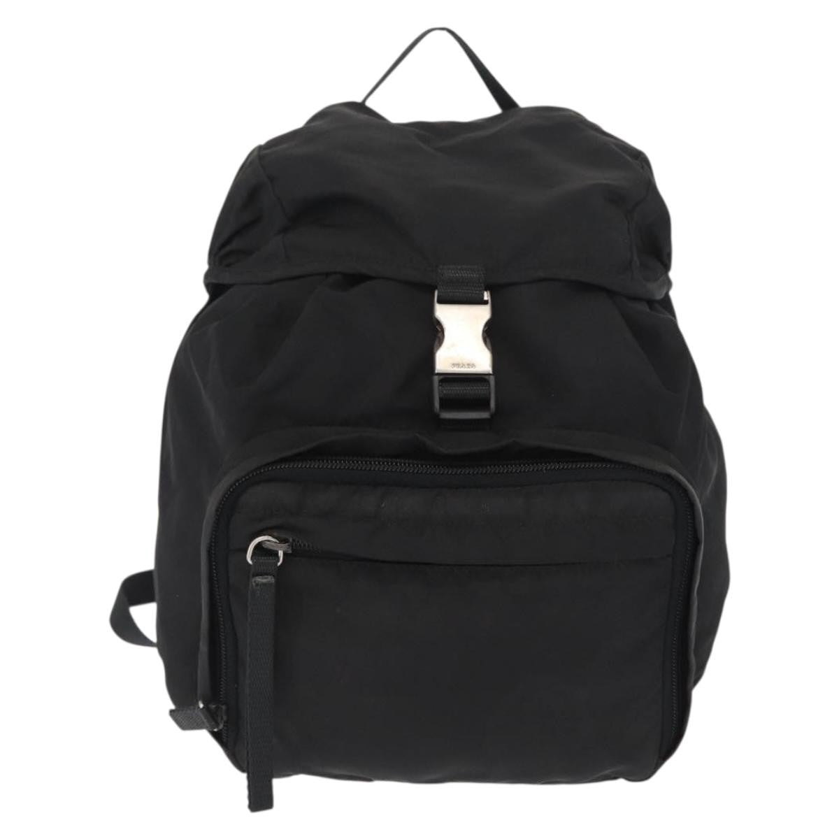 Prada Single Buckle Pocket Backpack Tessuto, BLACK, NYLON, Backpack