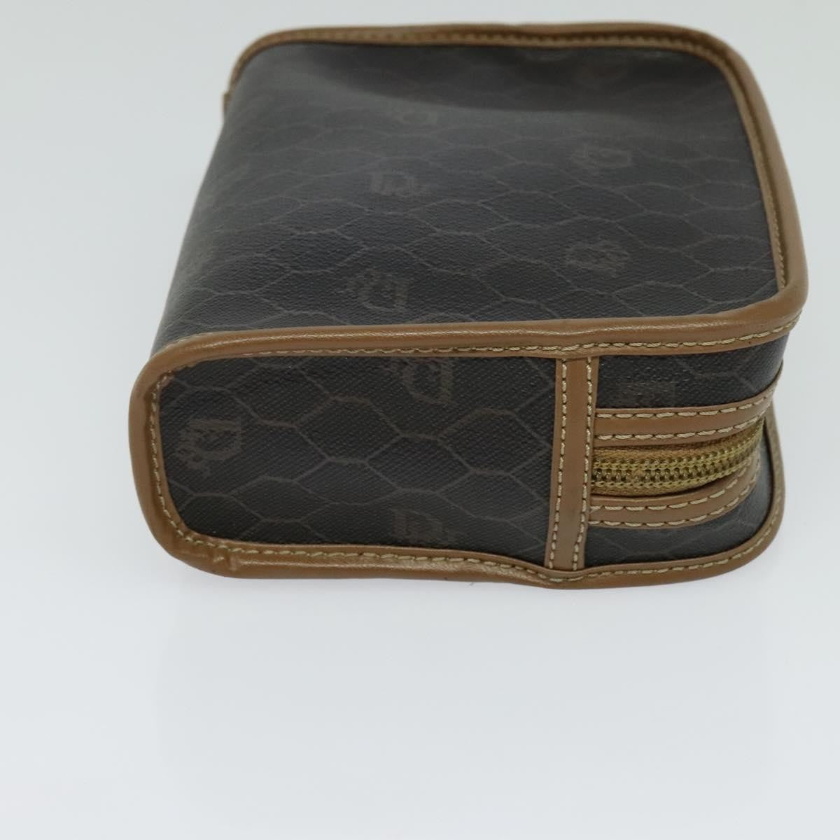 Christian Dior Vintage Honeycomb Zip Pouch Canvas and Leather, Black, Canvas, Clutch