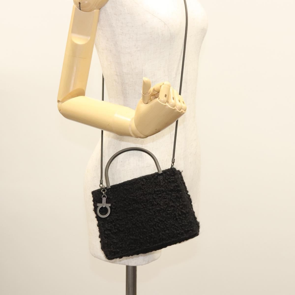 Salvatore Ferragamo Gancini handbag Wool, BLACK, WOOL, Handbag