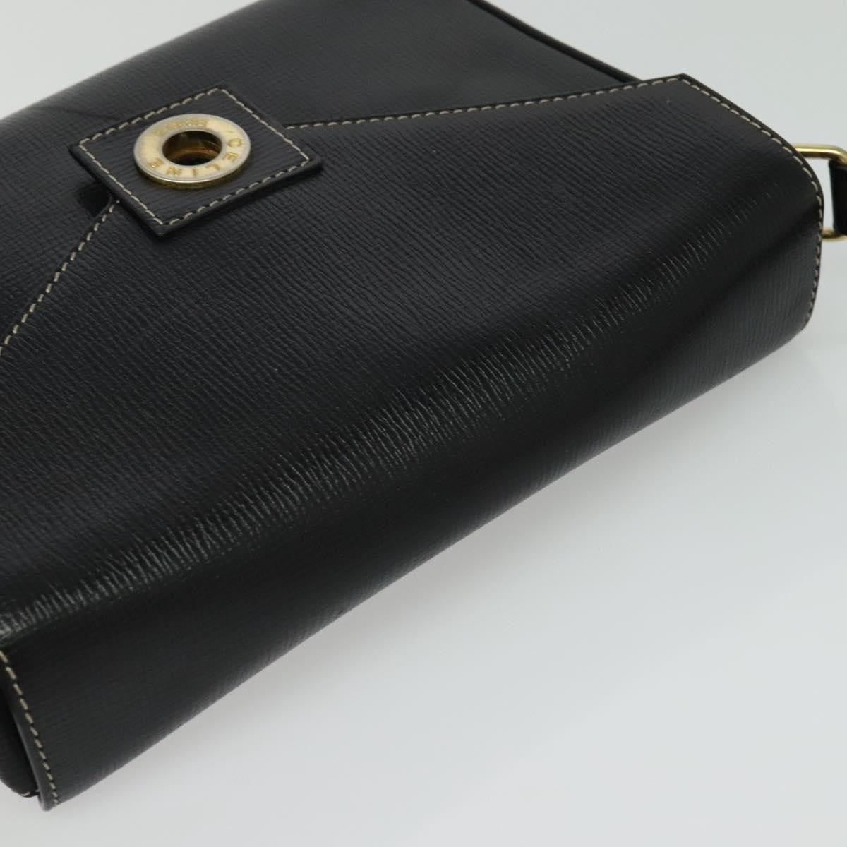 Celine Vintage Circle Logo Crossbody Bag Leather, BLACK, LEATHER, Crossbody bag