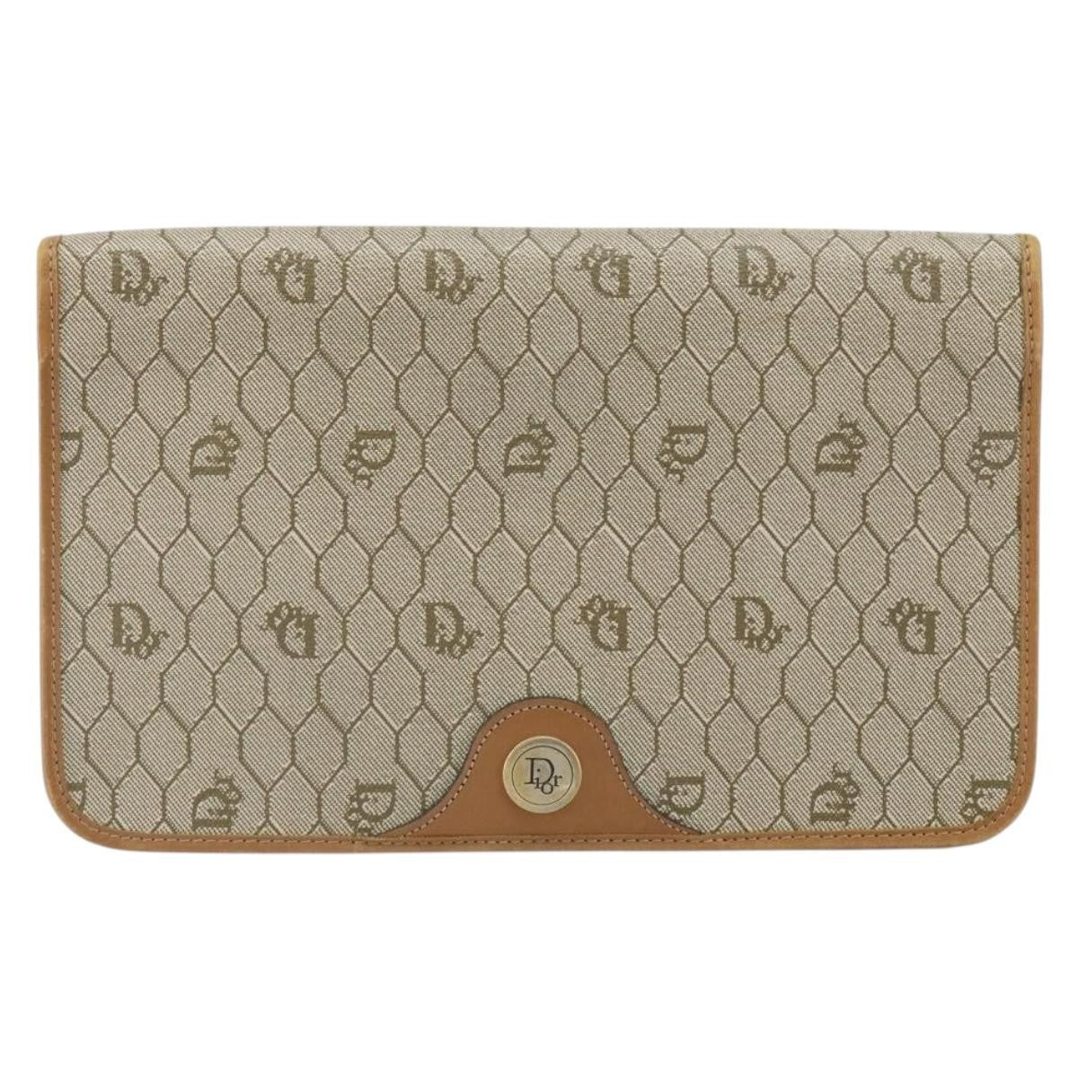 Christian Dior Vintage honeycomb clutch Canvas, BEIGE, CANVAS, Clutche & pouche