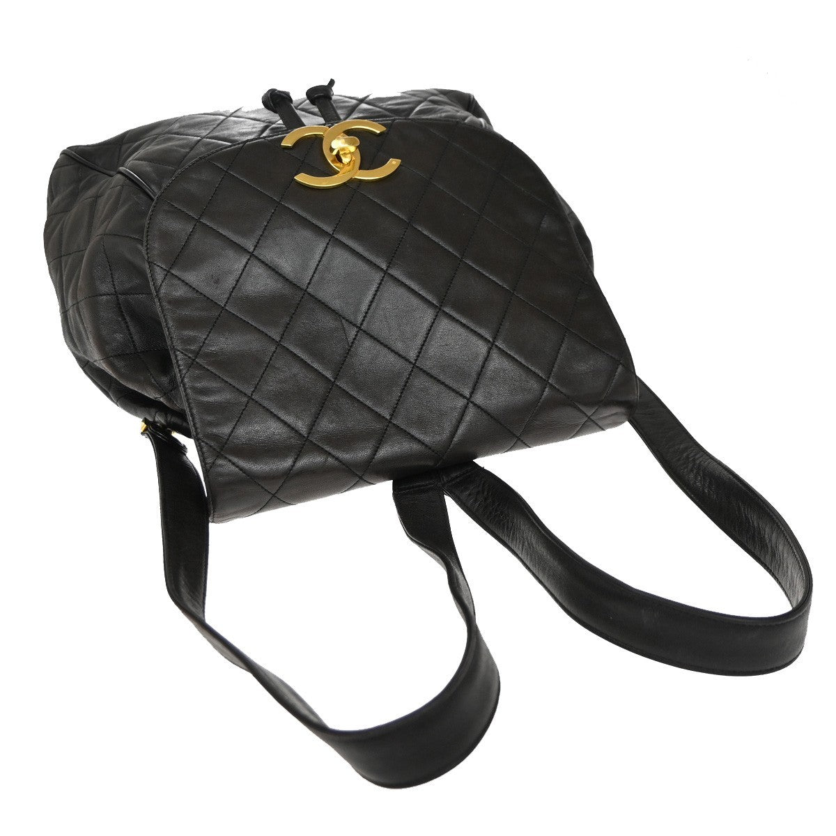 Chanel Vintage CC Flap Backpack Quilted Lambskin, BROWN, LEATHER, Backpack