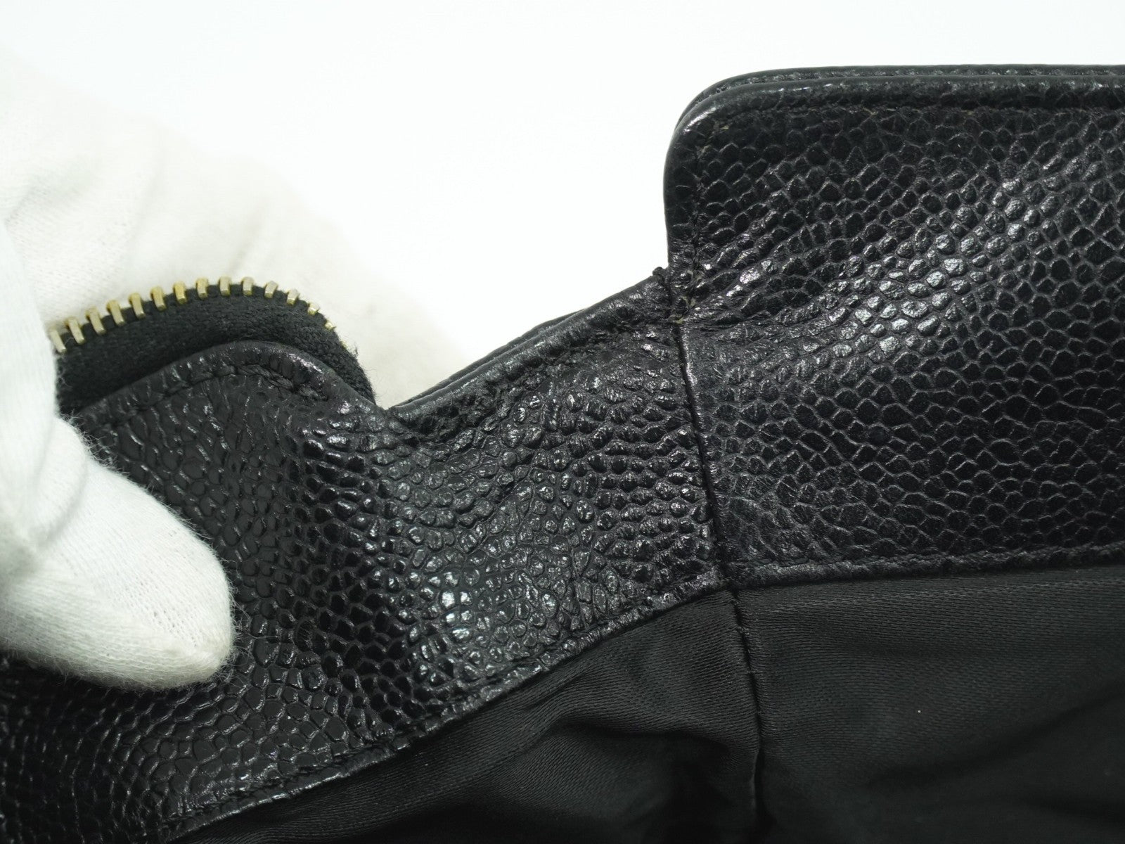 Chanel Vintage Logo Chain Tote Caviar, BLACK, LEATHER, Tote bag