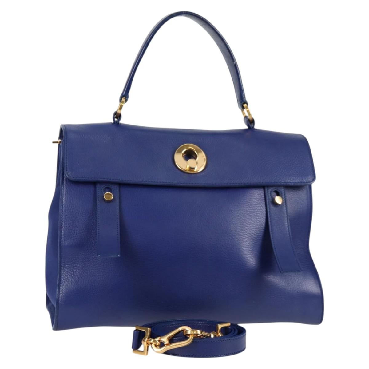 Saint Laurent Muse Two Bag Leather with Canvas, Blue, Leather, Shoulder Bag