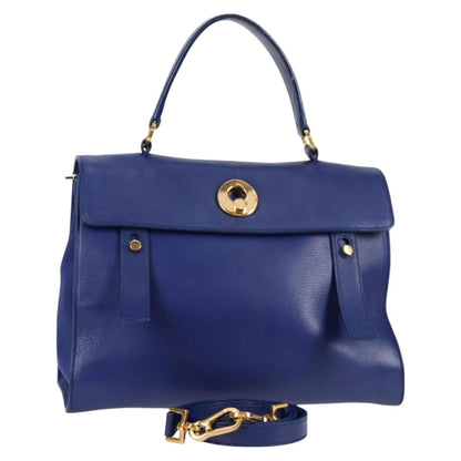 Saint Laurent Muse Two Bag Leather with Canvas, Blue, Leather, Shoulder Bag