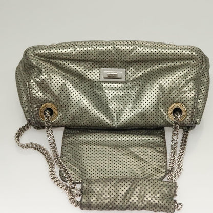 Chanel Drill Flap Bag Perforated Leather, SILVER, LEATHER, Shoulder bag