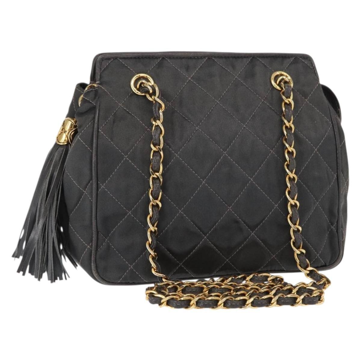 Chanel Vintage Shoulder Bag Satin, GRAY, SATIN, Shoulder bag
