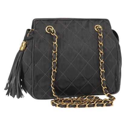 Chanel Vintage Shoulder Bag Satin, GRAY, SATIN, Shoulder bag