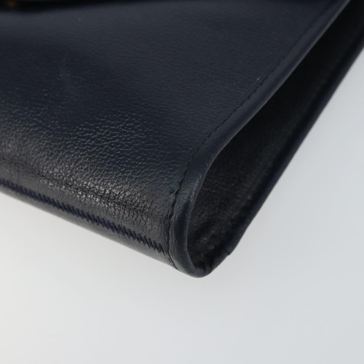 Christian Dior Vintage Chain Flap Shoulder Bag Leather, NAVY, LEATHER, Shoulder bag