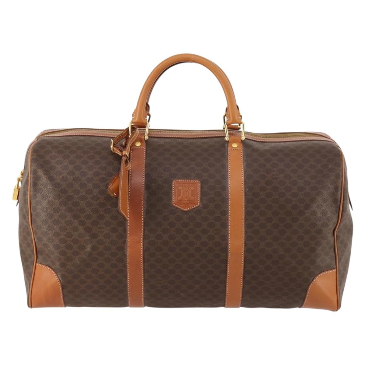Celine Vintage Duffle Bag Canvas and Leather, Brown, Canvas, Travel Bag
