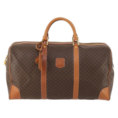Celine Vintage Duffle Bag Canvas and Leather, Brown, Canvas, Travel Bag