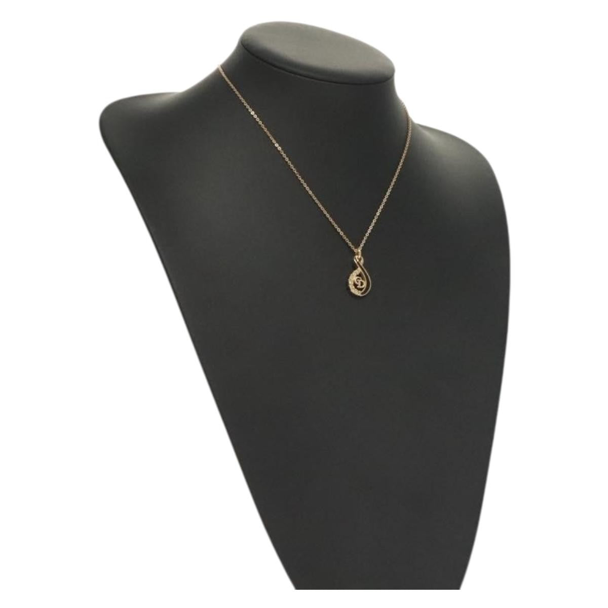 Christian Dior Vintage CD Pendant Necklace Metal with Crystals, GOLD, METAL, Necklace