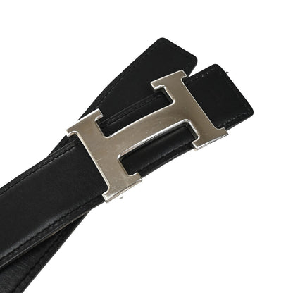 Hermes Constance Reversible Belt Leather, BLACK, LEATHER, Belts
