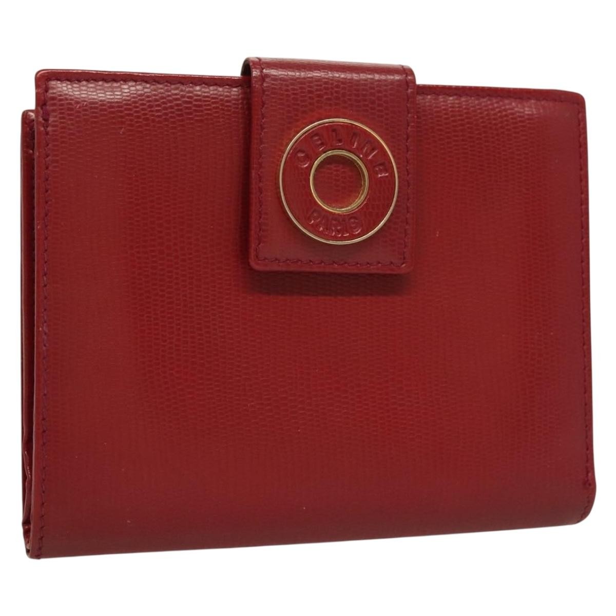 Celine Circle Logo Compact Wallet Leather, RED, LEATHER, Wallets